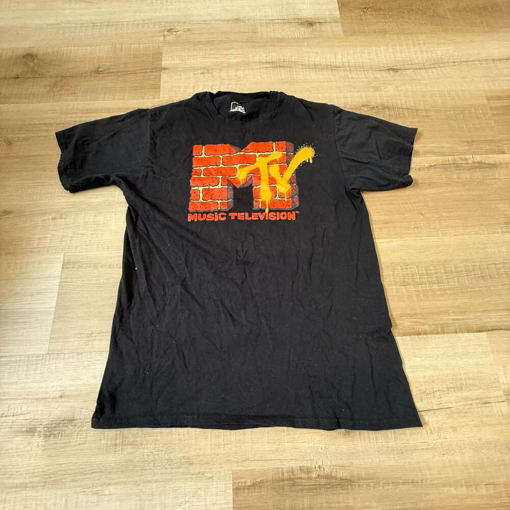 MTV Music Television Brick Logo Graphic T-Shirt Black
